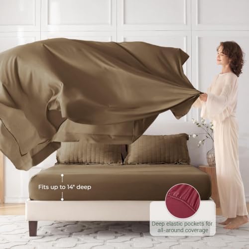MUXHOMO 7 Pieces Oversized Queen Comforter Set, Seersucker Bed in a Bag Oversized Queen Size, All Season Luxury Bedding Set with Comforter, Flat Sheet, Fitted Sheet, Pillowcases & Shams, Brown