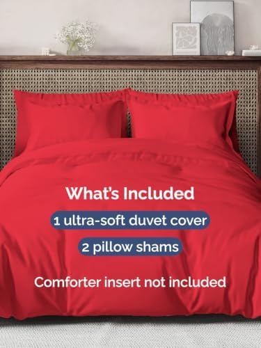 Duvet Cover Cal King Size - Soft 3 Piece with Zipper Closure - Red