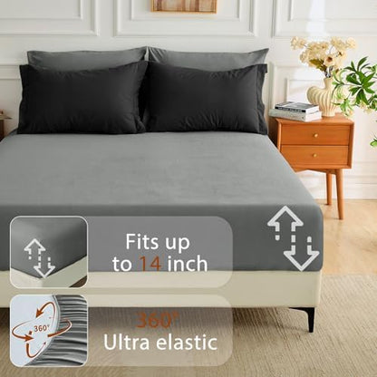 MUXHOMO 7 Pieces Oversized Queen Comforter Set, Soft Bed in a Bag Oversized Queen Size, All Season Bedding Set with Comforter, Flat Sheet, Fitted Sheet, Pillowcases & Shams, Black & Grey