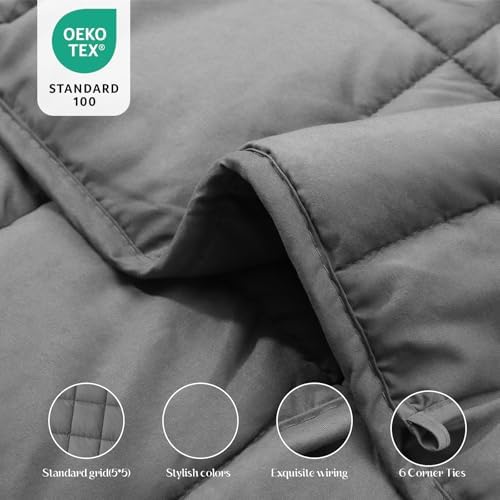 Smart Queen Weighted Blanket 5lbs (41”x60”,Grey) Throw Size Soft Cooling Heavy Blanket for Sleeping, Breathable All Season Comfort with Premium Glass Beads,Machine Washable
