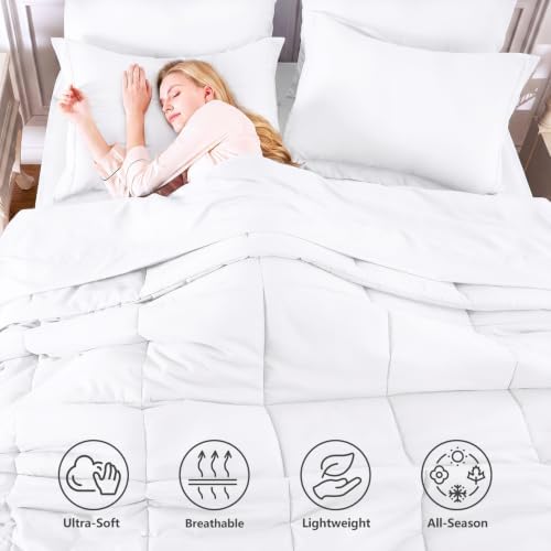 CozyLux Queen Comforter Set, 7-Piece Bed in a Bag, White