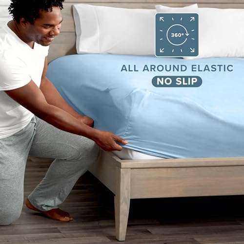 Bare Home Cal King Fitted Sheet - 1800 Ultra-Soft (Cal King, Light Blue)