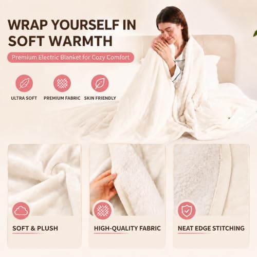 Heated Blanket Throw, 50"x60", White