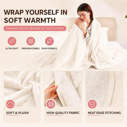 Heated Blanket Throw, 50"x60", White