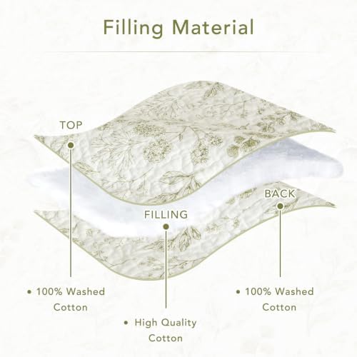 Lady Ann Oversized King Quilt Bedspreads 120x120, 3 Pcs Cotton California King Size Quilted Bedding Set, Cottagecore Green Leaves Pattern Plant Botanical Printed Quilted Coverlet Set