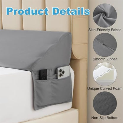 MEGCXIT King Bed Wedge Pillow for Headboard, 76"x10"x6", Grey