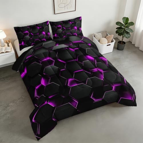 Hexagonal Geometric Comforter Sets King Size with 2 Pillowcases.