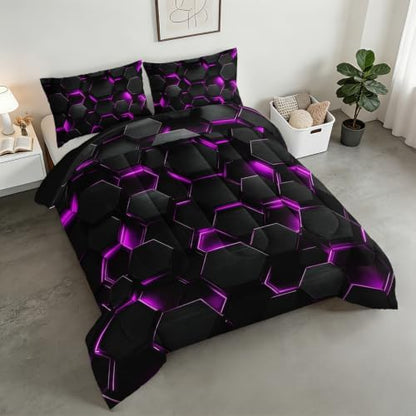 Hexagonal Geometric Comforter Sets King Size with 2 Pillowcases.