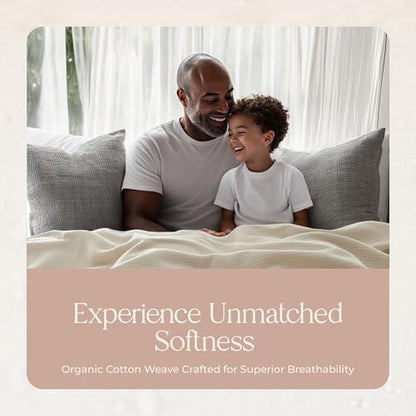 100% Organic Cotton Blanket - GOTS & Fairtrade Certified Organic Cotton Throw Blanket for Bed with a Heavy & Breathable Single Knit Weave - Great as Bedspread or Coverlet (Natural, King/Cal King)