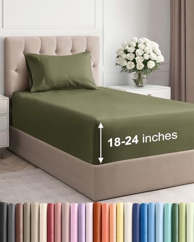 Extra Deep Twin Sheet Set - 3 Piece Breathable Cooling Sheets - Sage Green