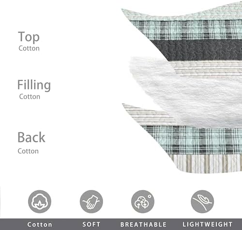 Homzard King Size Quilt Set 100% Cotton Plaid Farmhouse 3PC Bedspread Set