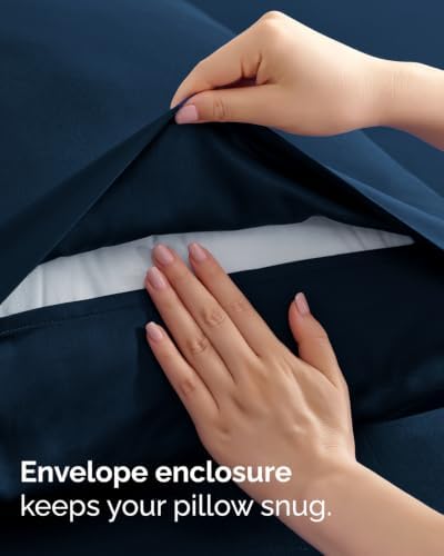 Split King 7 Piece Bed Sheet Set - Comfy, Breathable & Cooling - Dark Blue