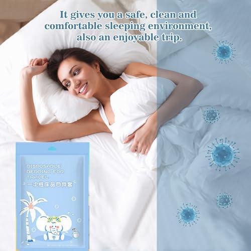 4pcs Superior Disposable Travel Bedset Ready-to-Use Large Size Bed Linens Including One Bedsheet, One Quilt Cover, Two Pillowcases, Portable Bedding Set Breathable for Hotel Camping Trip Hospital