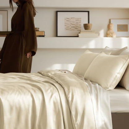 EverGrace 100% Rayon from Bamboo Duvet Cover Set, King Size, Oat Cream