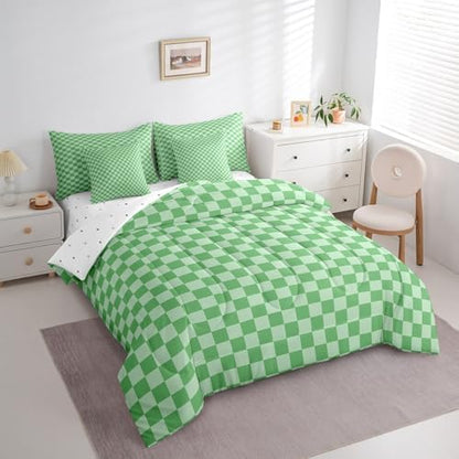 jejeloiu Green Comforter Set with Sheets 7 Piece Twin Size
