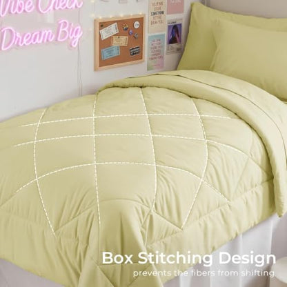 HEVUMYI 5-Piece Twin Comforter Set, Cream Yellow Bed in a Bag
