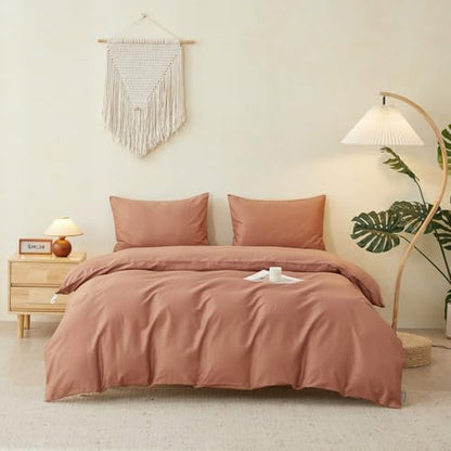 SAPHREAS Duvet Cover Set King Size 100% Organic Cotton Mocha Mousse, 3 Pcs Soft Bedding Comforter Cover with Zipper Closure & Corner Ties, Comforter Not Included