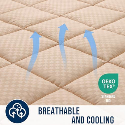 OLANLY Queen Quilted Fitted Mattress Pad, Down Alternative Fill, Beige