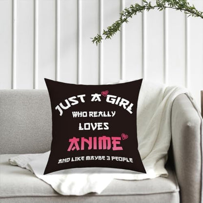 Anime Decor, Just a Girl Who Loves Anime Anime Room Decorative Throw Pillow Covers, Girls Anime Gifts Anime Lovers for Home Living Room Girl Women Bedroom Decoration Gifts Black