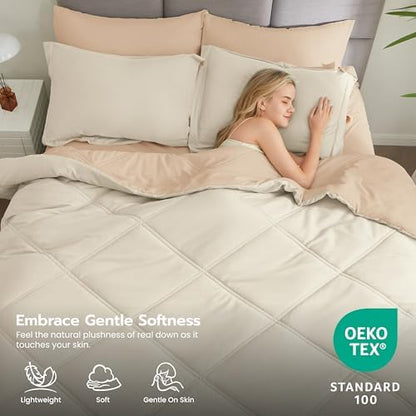 Joiedomi Full Size Comforter Set with Sheets Beige, 7 Pieces Full Size Bed Set with 1 Down Alternative Comforter, 1 Flat Sheet, 1 Fitted Sheet, 2 Pillowcases and 2 Pillow Shams, Bed in a Bag