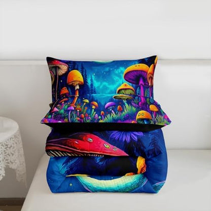 Manfei Mushroom Kids Comforter Set Full Size,Star Moonlight Galaxy Magical Bedding Set,Girls Boys Room Decor,Mysterious Plant Quilt Comforter,Colorful Duvet Set Bedroom Quilt Set,2 Pillowcases