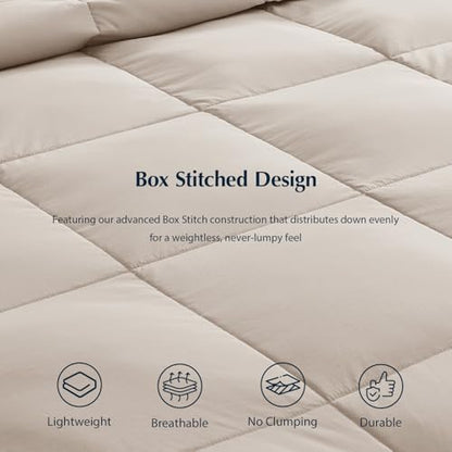 Pacific Coast Lightweight Goose Feather Down Fiber Comforters Queen Size, Summer Duvet Insert, Ultra Soft, Breathable, Hotel Luxury Bedding Comforter with 8 Tabs, Beige, 90 x 90 inches