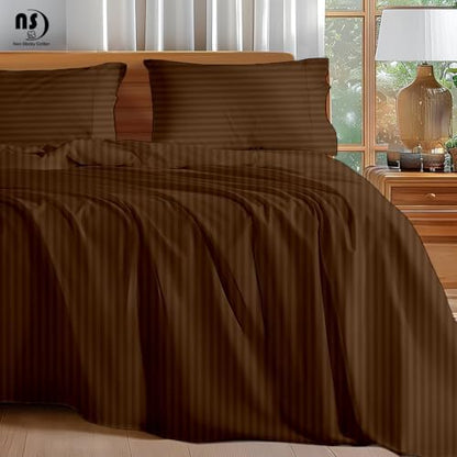 NON Sticky cotton Twin XL 4 Piece Sheet Set, 100% Long Staple Cotton, Soft Cooling Hotel Luxury Bedding Sheets, Deep Pocket Fits 10" to 18" Mattress, 39" x 80", Chocolate Stripe