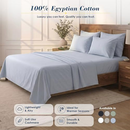 Therapedic 100% Egyptian Cotton 7 Piece Split King Sheets Set (Light Blue)