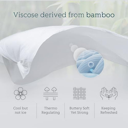 Cooling Sheets Set Queen Size, Viscose Derived from Bamboo for Hot Sleepers | Deep Pocket Up to 16 Inch | Silky Soft & Breathable Bedding - 4PC (Queen, White)