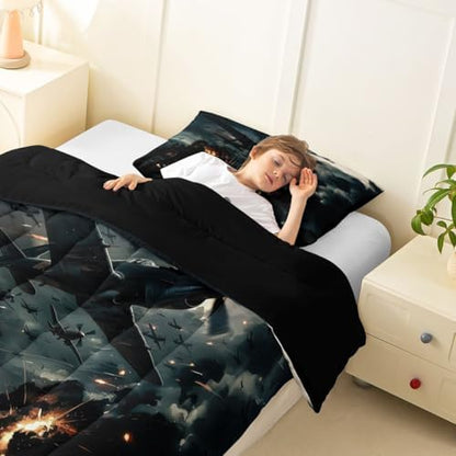 Erosebridal Vintage Fighter Airplane Bedding Set Full Military Aircraft Comforter Set for Kids Boys Girls Realistic 3D Print Cloud Flame Aviation Down Comforter Plane Quilt Duvet
