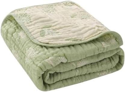Muslin Baby Blanket, Organic Cotton Blend Jacquard (Matcha Floral)