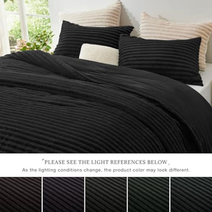 EXQ Home Fluffy Comforter Set California King Size,3 Pieces Bed Set,Dark Black