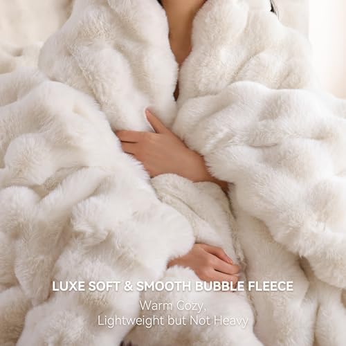 Smoofy Fluffy Faux Rabbit Fur Bubble Comforter Twin Size - Cream White