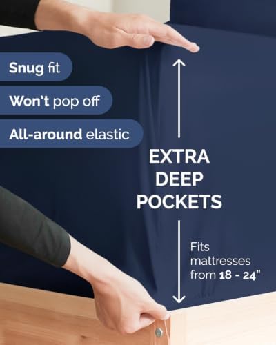 CGK Linens 2 Pack Extra Deep Twin XL Fitted Sheets - Navy Blue