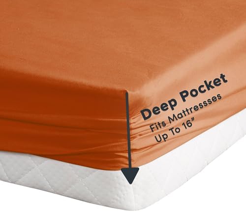 Comfort Spaces Microfiber 14" Deep Pocket, Twin Sheet Set 4 pcs, Orange