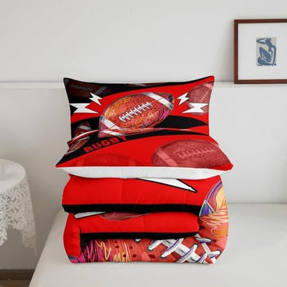 Erosebridal Football King Size Comforter Set for Boys Kids Girls Football Bedding Set for Boys Room Decor,Rugby Sports Bedding Sets for Boys Teen Ball Games Bed Quilt Set 3Pcs,Red Black