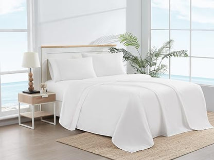 SCOUT 100% Cotton 200 Thread Count Percale Pick Stitch White/Pink Lemonade 3-Piece Twin XL Sheet Set, Solid Themed, Adult Bedding, Oeko-TEX Certified