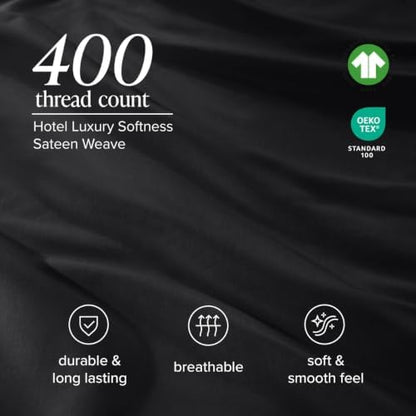 Bare Home 100% Organic Cotton Sateen Sheet Set (King, Black)
