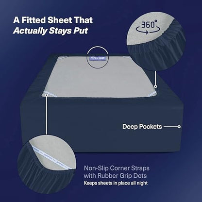 Kickoff Viscose Bamboo Sheets California King Size 4-pc 100% Organic Bamboo Viscose Bed Cooling Sheets Cal King Set Cool Bedding for hot Sleepers Sheet Set - Gift Ready Packaging (Navy, CK)