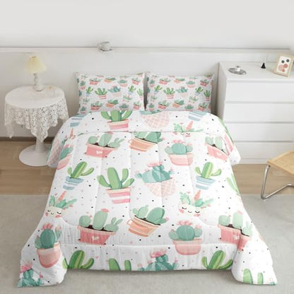 Feelyou Cute Cactus Comforter Set for Girls Kids