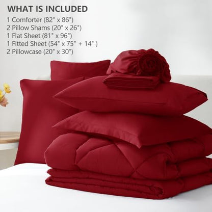 CozyLux Full Comforter Set 82"x86" Dark Red - 7 Piece Bed in a Bag