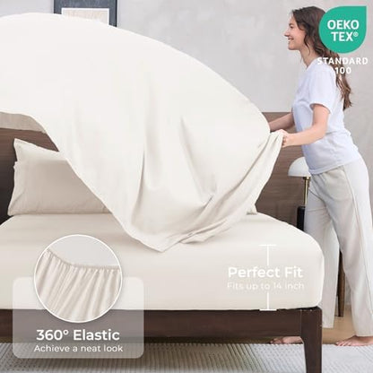 HEVUMYI 7-Piece Queen Comforter Set, Ivory Bed in a Bag