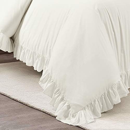 Lush Decor Reyna Ruffle Cotton Duvet Cover Set 3 Piece Set Full/ Queen, White - Queen Size Bedding Set - White Duvet Queen- Ruffled Bedding - Coquette Decor