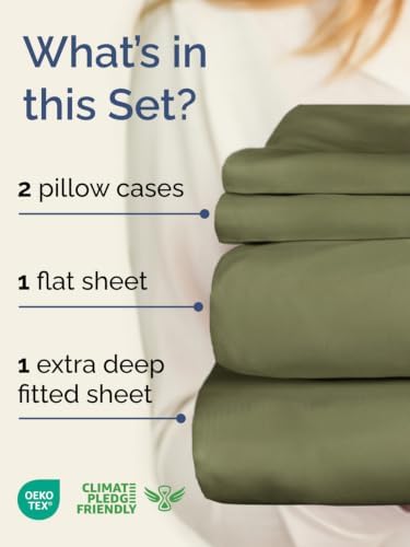 Extra Deep Pocket Queen Size Sheet Set - Breathable & Cooling - Sage Green