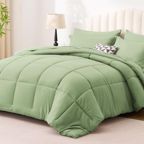 Love's cabin Plaid California King Comforter Set, Sage