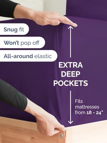 CGK Linens Extra Deep Split King Fitted Sheet - Fitted Sheet Only - Purple