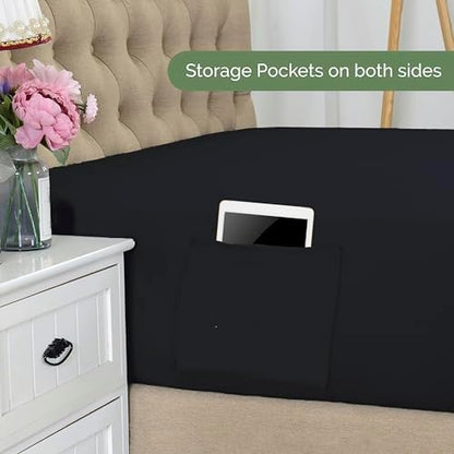 Elegant Comfort 1500 Premium Hotel Quality 18-24 Inches Deep - Extra Deep Pocket Single Fitted Sheet for High Mattress, Luxury and Softest, Smart Pocket - Wrinkle Free, King, Black