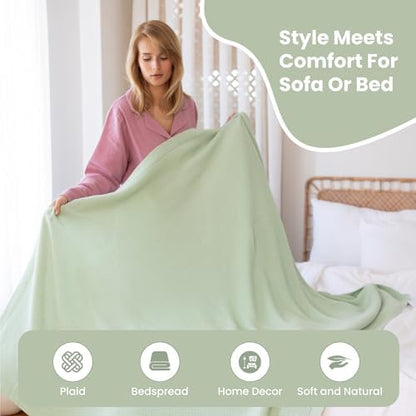 Dalisa Alina GOTS Organic Cotton Throw Blanket, Sage, 50x60 in
