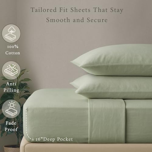 Threadmill 500TC Cotton Full Sheet Set, Sateen, Solid, Sage Green, 4-Piece