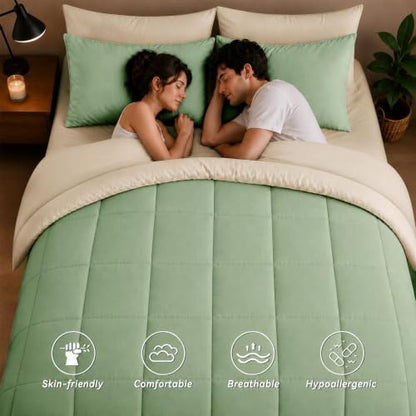 Anluoer King Size Comforter Set, 7 Piece Bed in a Bag King Bedding Sets
